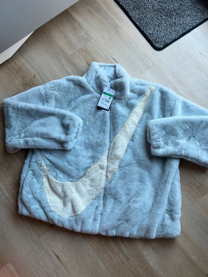 Manteau Nike Fausse Fourrure Bleu Blanc XL W