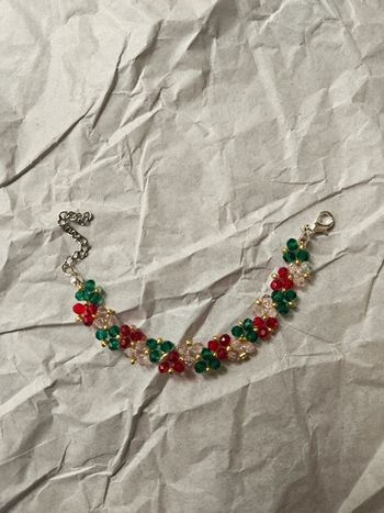 Bracelet fait main vert rose rouge argenté
