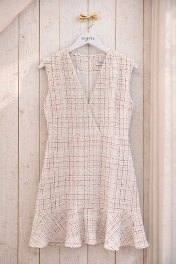Robe tailleur tweed volant blanc rose Morgan