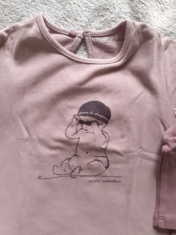 Lot 2 T-shirt fille 12 mois parme et violet neuf Laure Manaudou - photo numéro 3