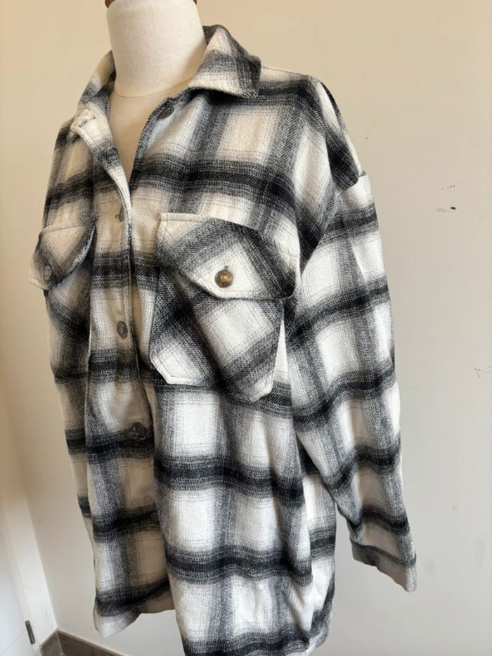 Veste épaisse / surchemise hiver à carreaux gris noir blanc taille XS femme - photo numéro 3