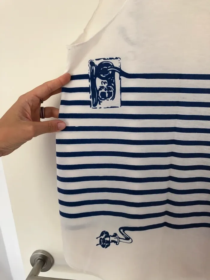 Débardeur à bretelles blanc rayé bleu Saint-Tropez taille M - photo numéro 4