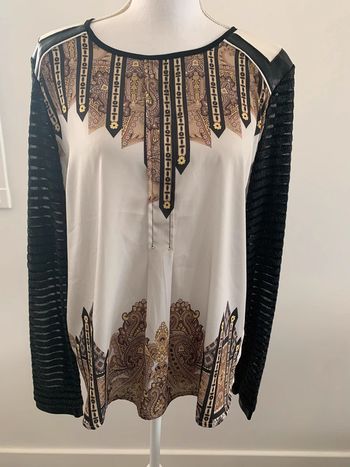 Blouse à motifs ethniques noire blanche et beige T38/40