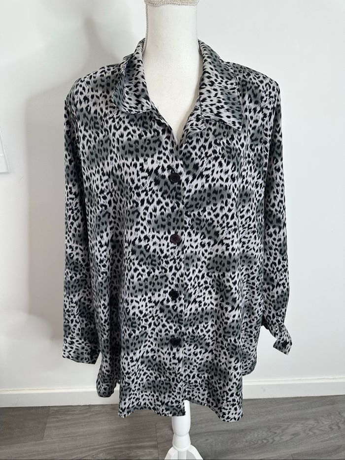 Chemisier oversize leopard gris et noir Vintage T50 5XL - photo numéro 2