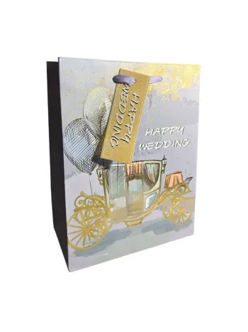 Sac cadeau mariage “Joyeux Mariage” Kariiou motif voiture/ballon 18x23x10 cm Neuf