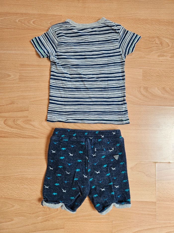 Ensemble 3 ans short dino tee-shirt gris rayé - photo numéro 2
