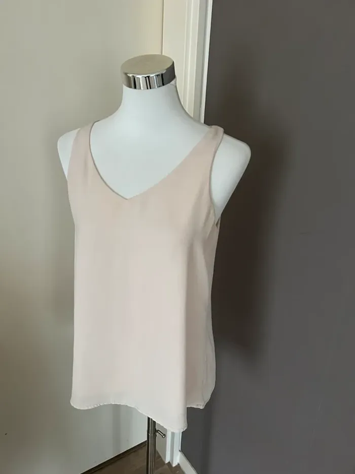 Vintage dressing, top, débardeur haut blouse sans manches beige, femme, taille 40/L