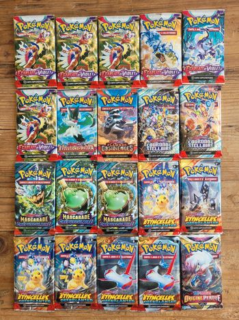 Vends 20 boosters pokemon ouverts et les 8 cartes que j ai trouvées à l intérieur
