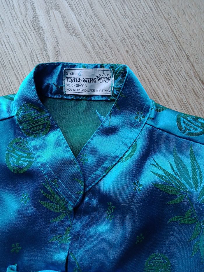 Robe chinoise traditionnelle satinée turquoise - 6 ans - photo numéro 3