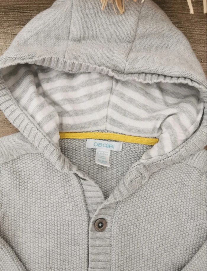 🎄Gilet en maille capuche Obaibi gris 18mois - photo numéro 3