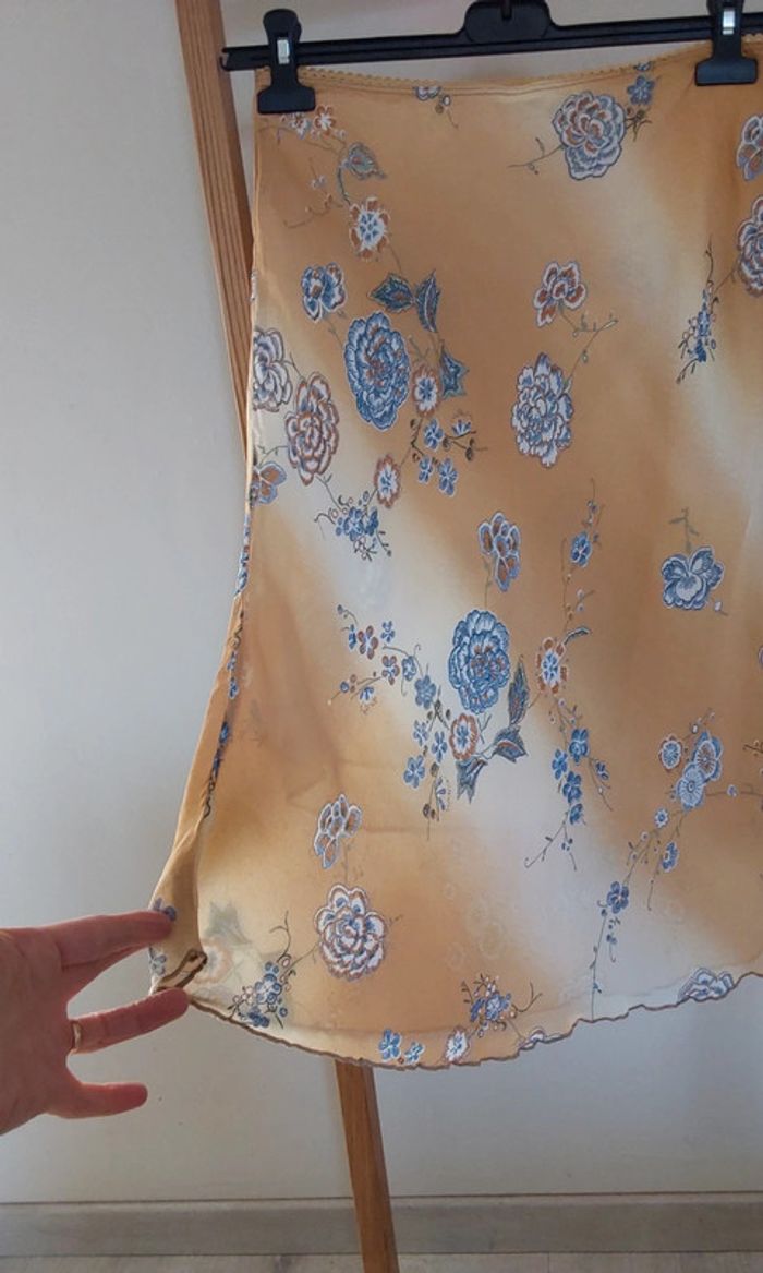 Superbe ensemble fluide Vintage beige bleu jupe et veste boléro T38 - photo numéro 14