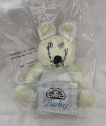 Doudou peluche Mouse souris verte rayé- Bavoir à brodé- DMC