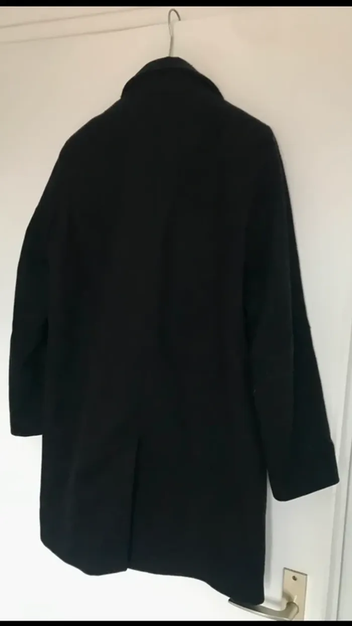 Caban noir Sandro coupe droite veste manteau laine chic - photo numéro 3