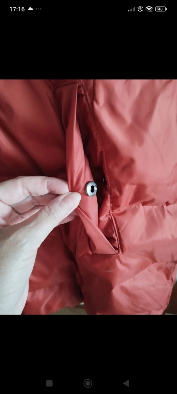 Doudoune longue corail/rouille avec capuche amovible - photo numéro 3