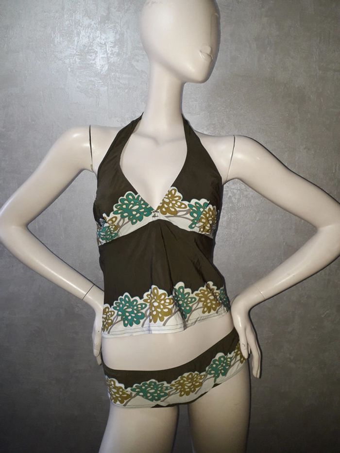 maillot de bain 2 pièces marron et coloré taille 36/38