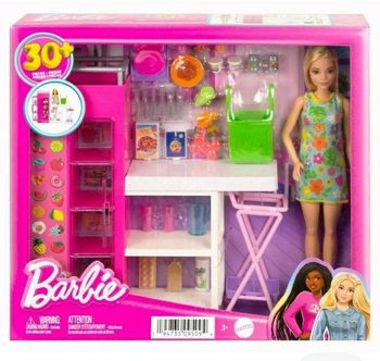BARBIE COFFRET CUISINE AVEC GARDE MANGER ET ACCESSOIRES POUPEE INCLUSE