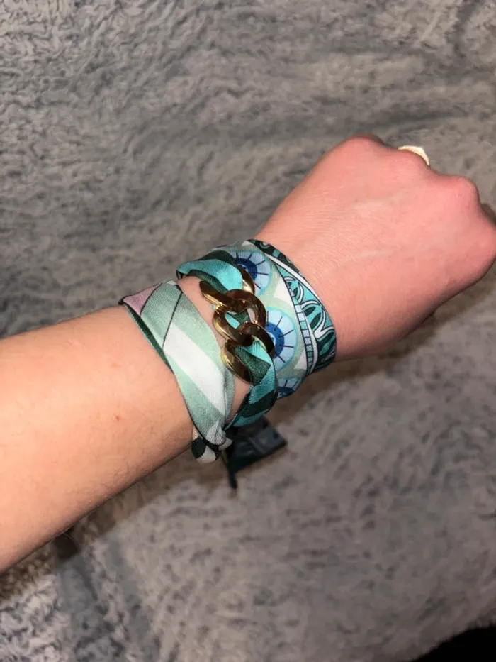 Bracelet foulard, bijoux acier inoxydable, bijou vert sapin - photo numéro 3