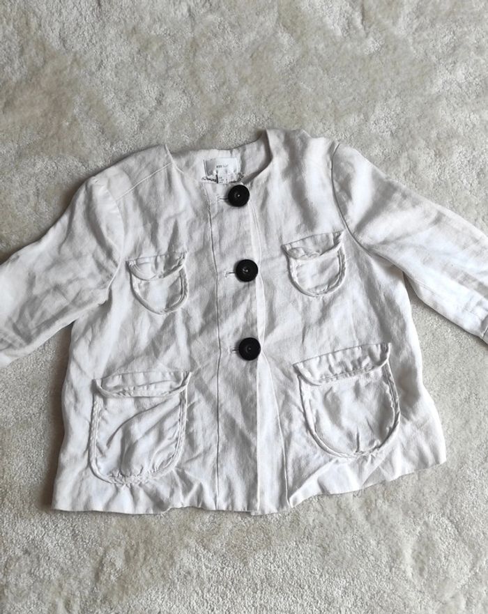 Magnifique veste en lin blanc Mango suit L 3 gros boutons noir classe chic décontracté - photo numéro 5