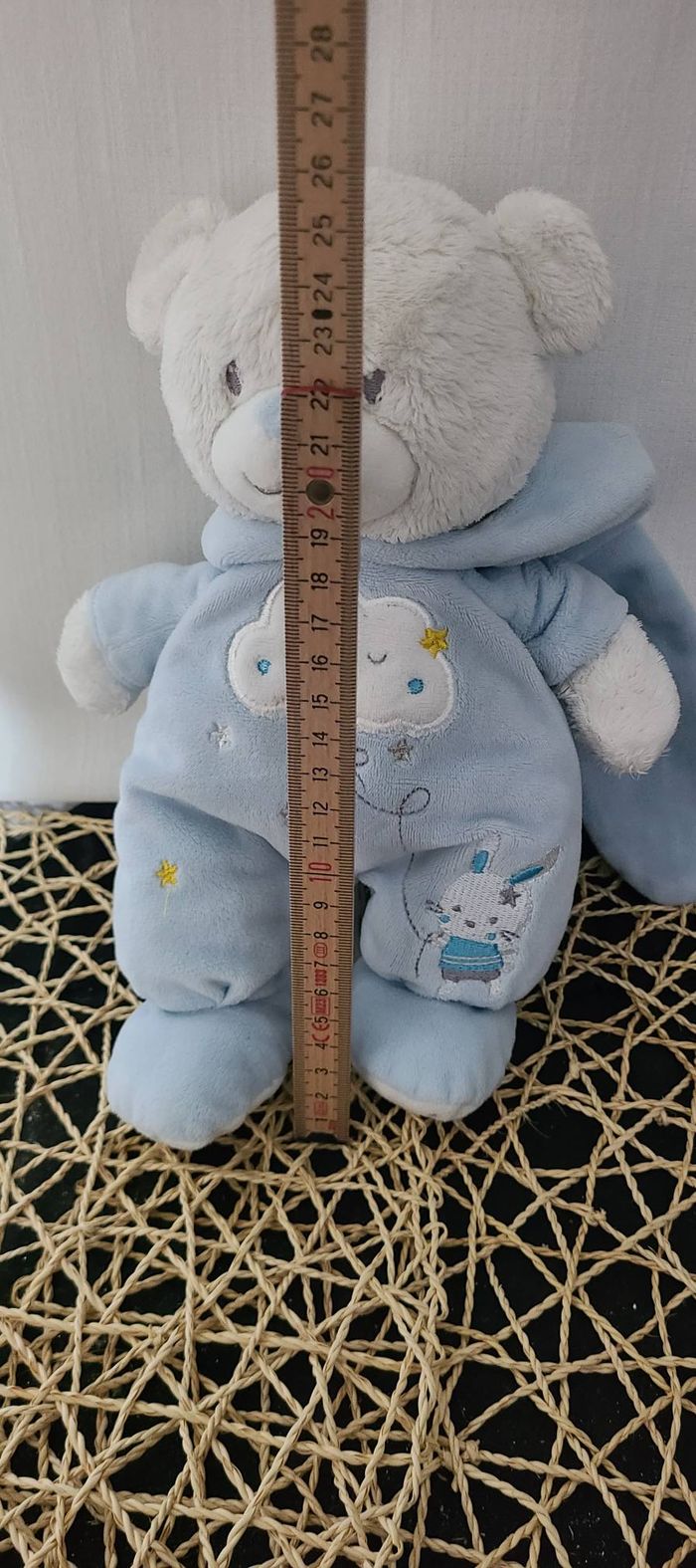 Peluche ours MAX & SAX capuche lapin bleu nuage et étoiles - photo numéro 3