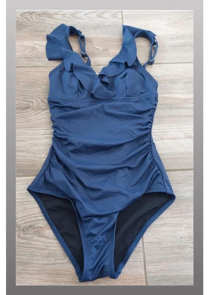 Maillot de bain une pièce slim & scult bleu marine avec volants - Taille XS Cupshe
