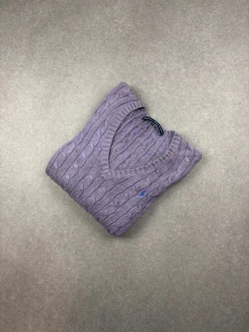 Pull d’hiver torsadé Ralph Lauren col V violet taille S femme
