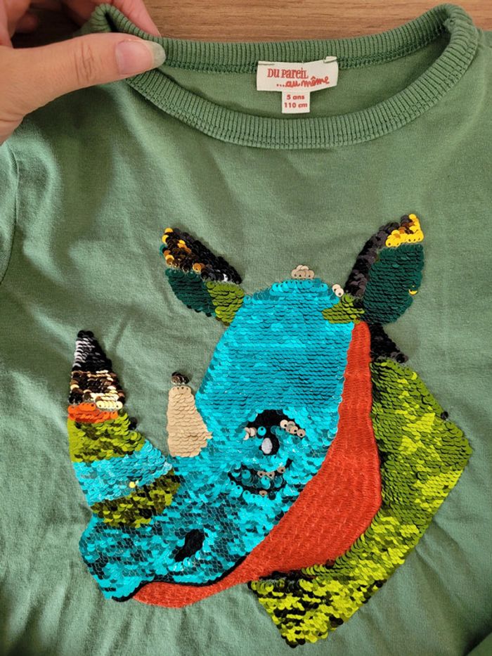 T-shirt sequins dpam rhinocéros 5 ans - photo numéro 2