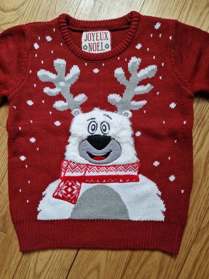 🎄 Pull de Noël garçon 6 ans – motif ours blanc 🐻 - photo numéro 3