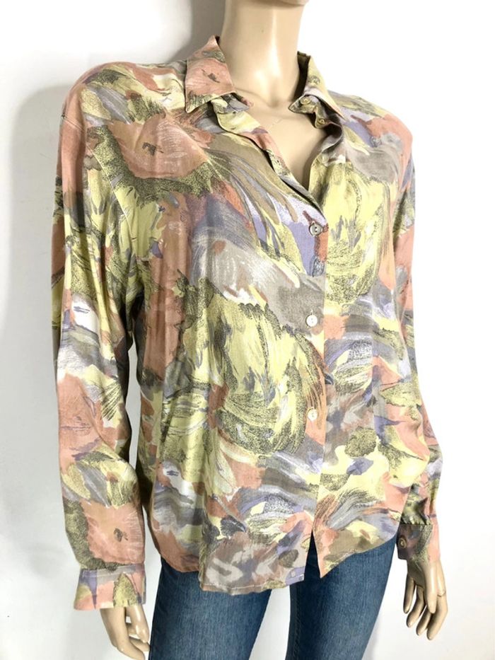 Très belle blouse chemise style abstraite couleur pastel vintage taille 42/44 (voir mesures) - photo numéro 4