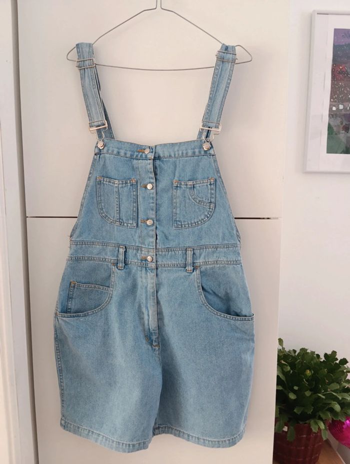 Salopette vintage courte en jean clair - photo numéro 2