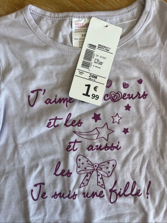 tee shirt mauve fille 24 mois 2 ans - photo numéro 3