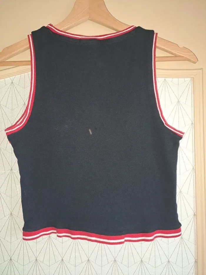 Débardeur femme noir rouge blanc Jennyfer S bon état étiquette compo coupée - photo numéro 3
