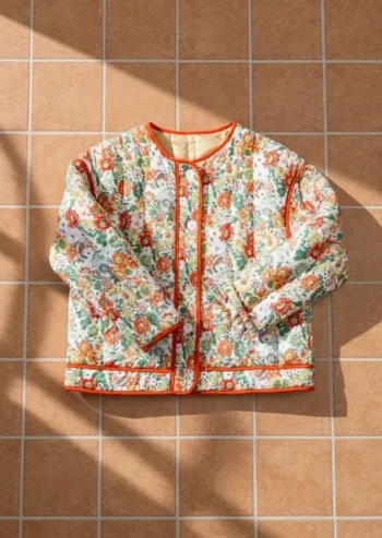 Veste matelassée fleurie, boutonnée, taille M, style bohème romantique