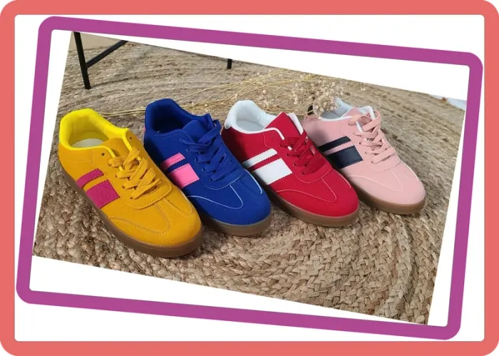 Sneakers en suédine à bandes, NEUVES, coloris Rouge, Taille 40 - photo numéro 2