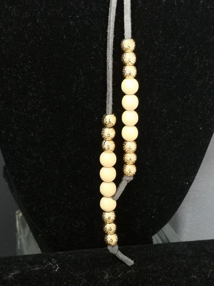 Collier à nouer en cuir et perles avec bracelet assorti - photo numéro 4