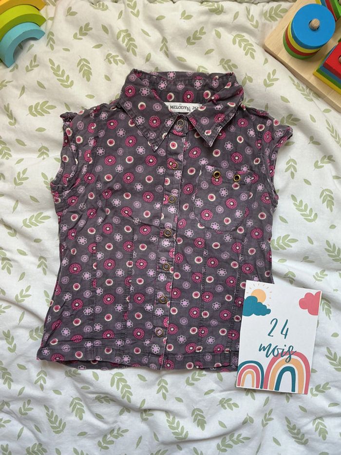 chemise sans manches violet motifs rose kiss melody 26 mois - photo numéro 2