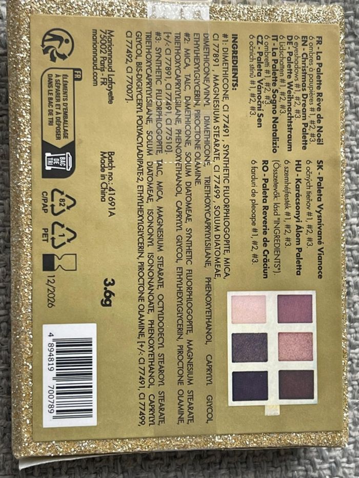 Palette dorée neuve scellée de 6 ombres à paupières Marionnaud