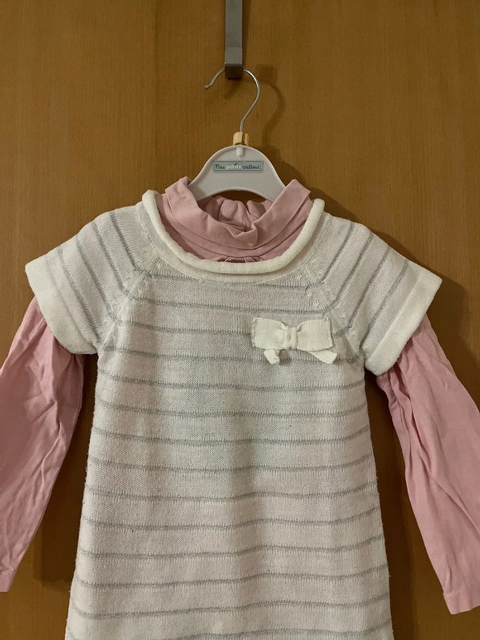 Robe / tunique blanche rayée et sous pull rose taille 2 ans - photo numéro 5