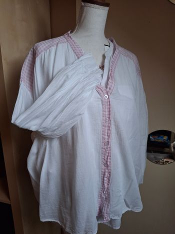 Blouse blanche vichy rose oversize