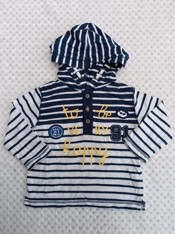 T-shirt manches longues à capuche Baby by Gémo - 12 mois 🔸