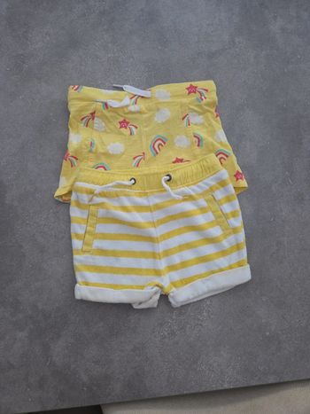 Lot 2 shorts été bébé fille jaune motifs éponge T12mois TBE orchestra