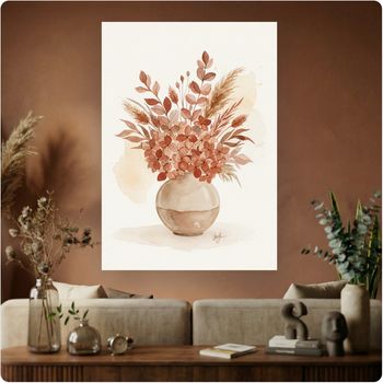 Affiche murale “Bouquet Terracotta” fleurs bohème vase déco nature A3 Sans cadre