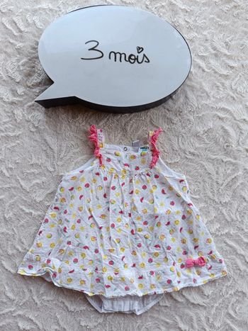 Robe bretelles été + body intégré Fille 3 mois Fruits Smiley Baby 100% coton
