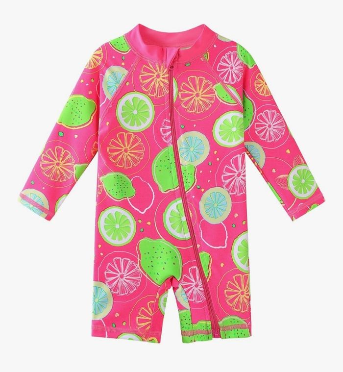 Maillot de bain fille manches longues piscine rose vert - photo numéro 3