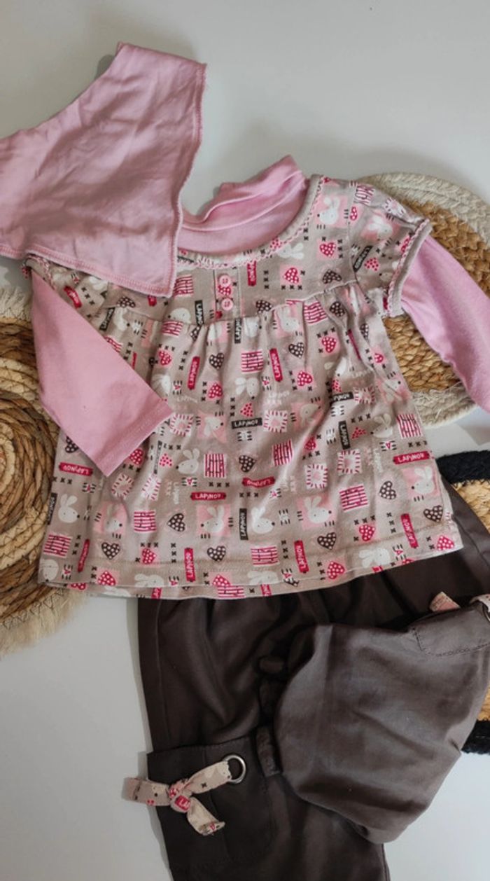 Ensemble bébé fille tee shirt manches longues col roulé sous pull avec pantalon jogging