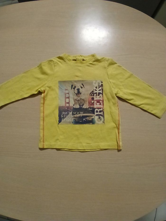 Pull fin en coton bebe taille 12 mois marque creeks couleur jaune motifs chien