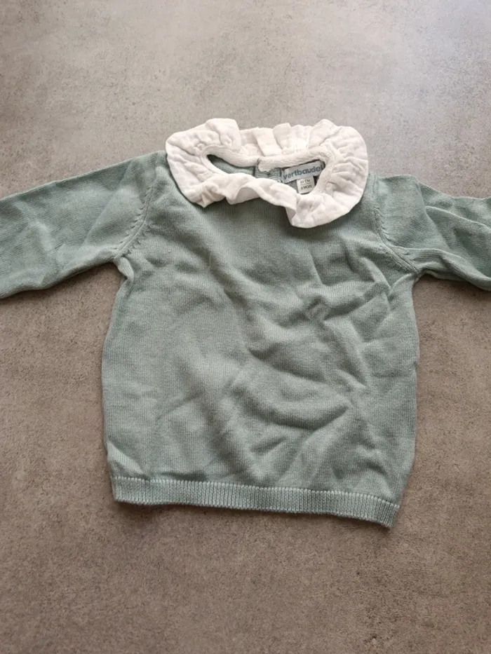 Pull manches longues col blanc Vertbaudet 3 mois 60cm vert