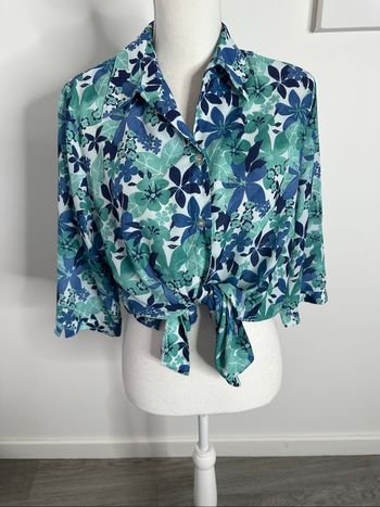 Chemisier à fleurs blanc et bleu Vintage T44 XXL