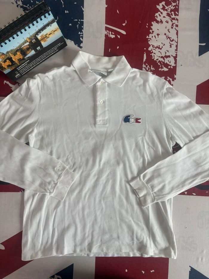 Polo manches longues Lacoste, taille S. Crocodile, bleu, blanc rouge