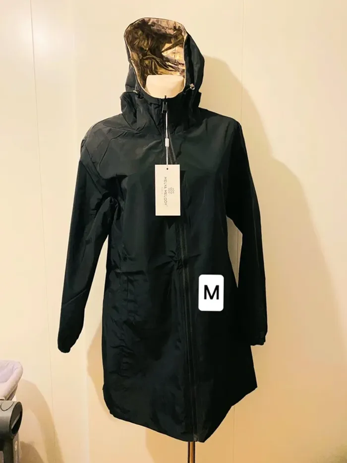 Manteau parka femme imperméable réversible long souple noire doré léopard taille M