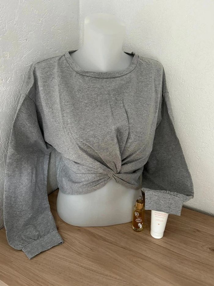 💥 t-shirt gris élégant avec nœud💥 - photo numéro 2